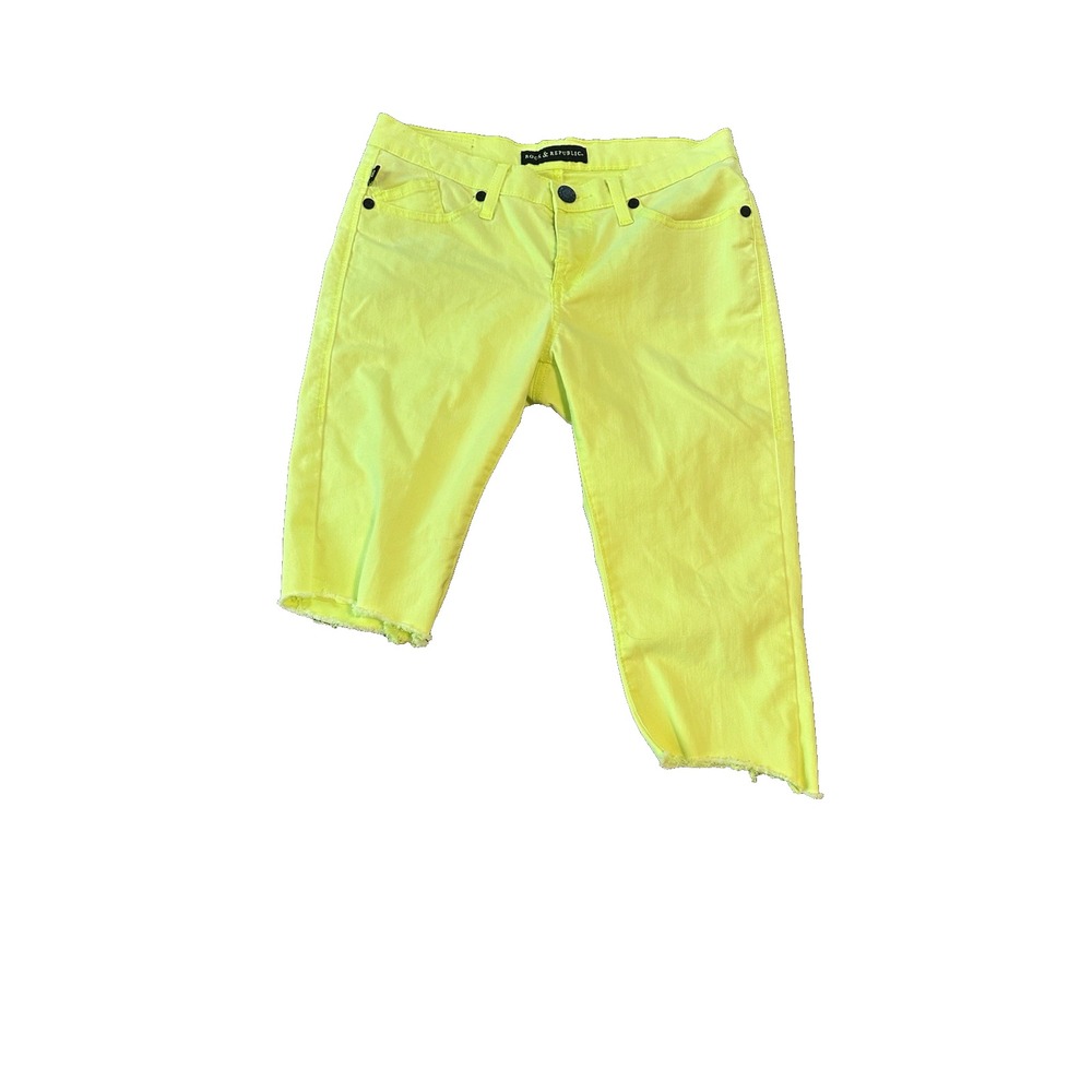 Rock & Republic Neon Yellow Cutoff Womens Jeans 6 Festival Y2K Outdoors Party